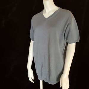 DKNY Blue V-Neck Short Sleeve Shirt (L)